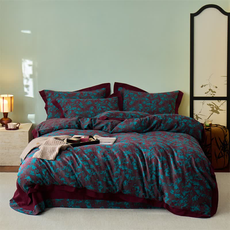 Artistic Floral Cotton Double Gauze Bedding(4PCS) - image 1