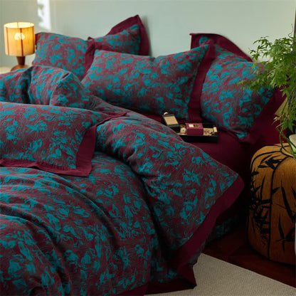 Artistic Floral Cotton Double Gauze Bedding(4PCS) - Blue - King - image 0