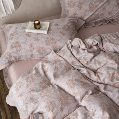 Elegant Floral Cotton Double Gauze Bedding(4PCS) - Pink - King - image 15