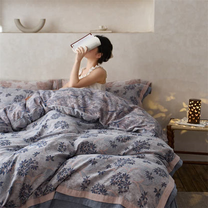 Elegant Floral Cotton Double Gauze Bedding(4PCS) - image 6