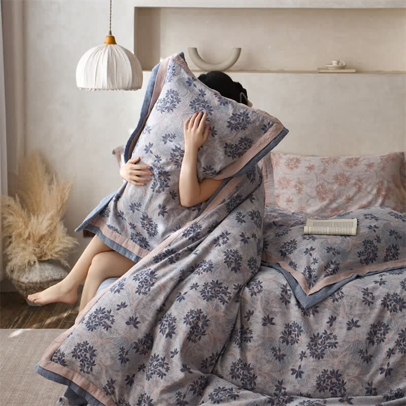Elegant Floral Cotton Double Gauze Bedding(4PCS) - image 10