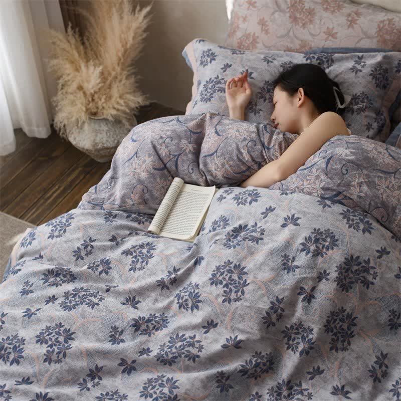 Elegant Floral Cotton Double Gauze Bedding(4PCS) - image 9