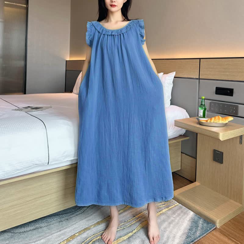 Ownkoti Plus Size Minimalist Cotton Ruffle Sleeveless Nightgown - image 18