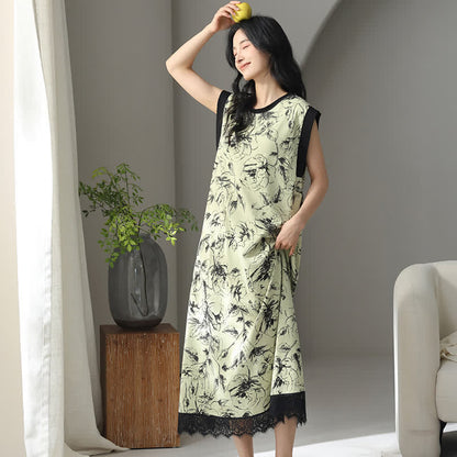 Artistic Floral Cotton Sleeveless Lace Nightgown - image 2