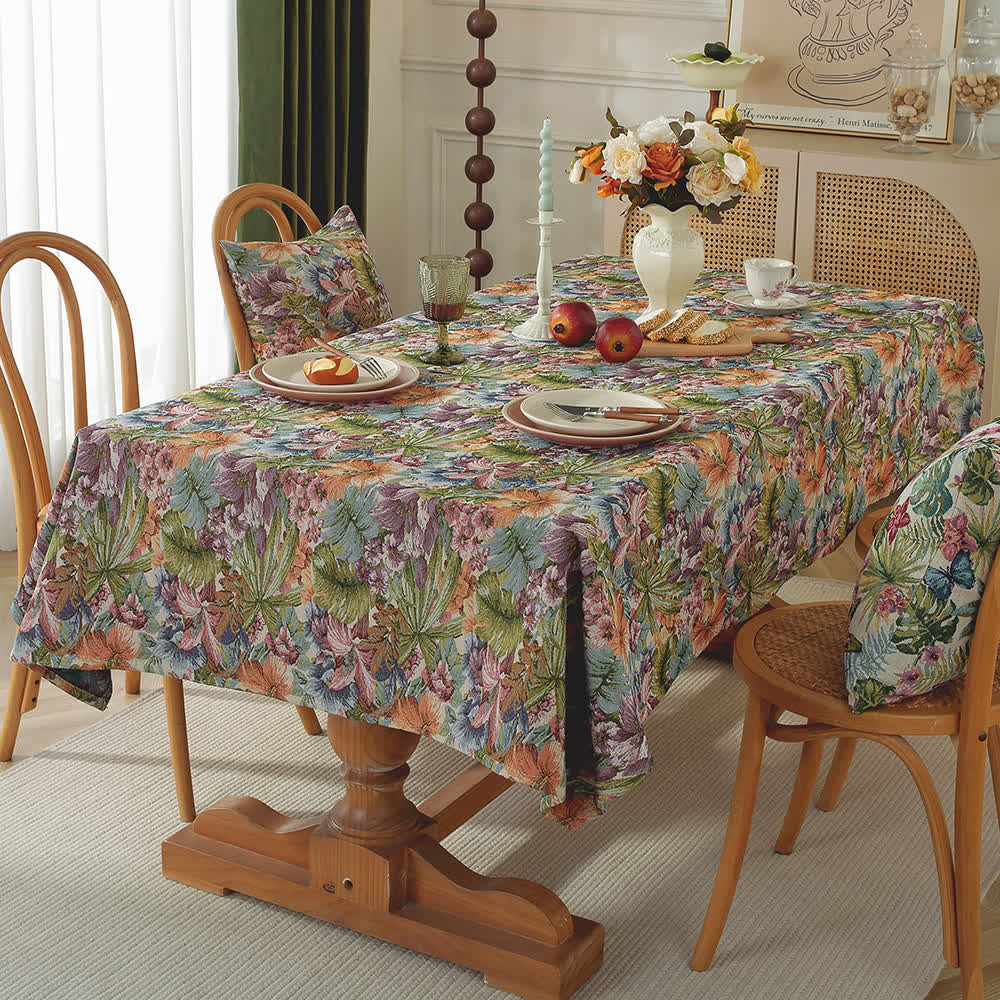 Ownkoti Painterly Garden Jacquard Table Cover - Orange & Green - 55" x 94" - image 0