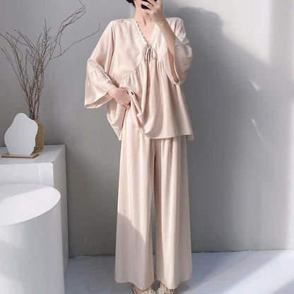 Solid V-Neck Lace Trim Pajama Set - image 14