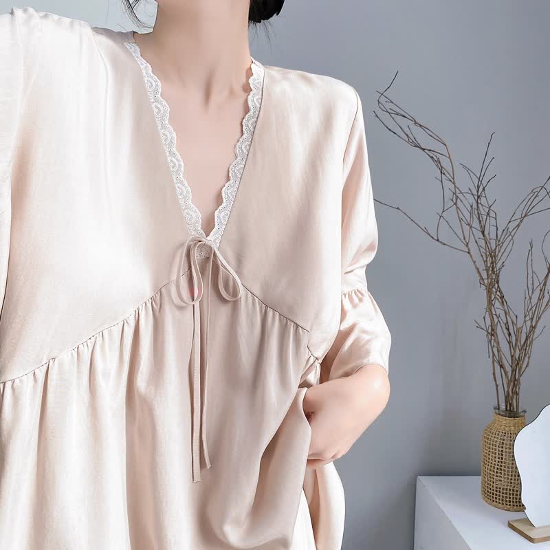 Solid V-Neck Lace Trim Pajama Set - image 15