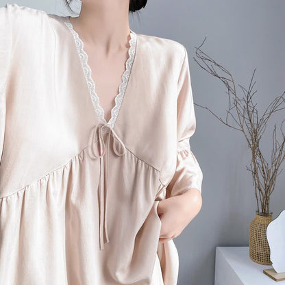 Solid V-Neck Lace Trim Pajama Set - image 15