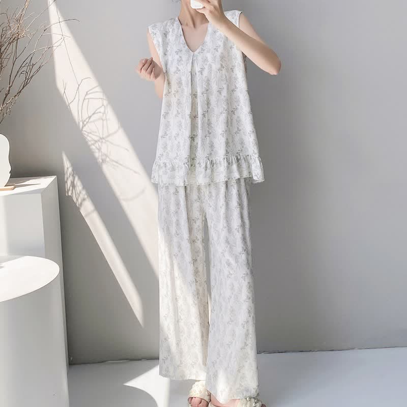 Elegant Leaf Tank & Pants Pajama Set - image 1