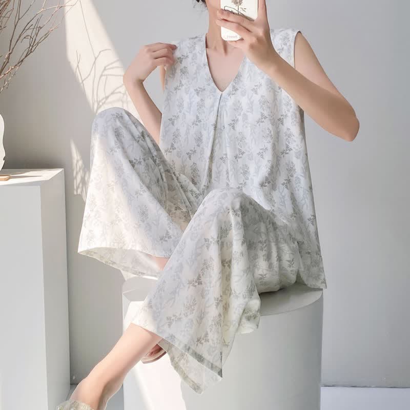 Elegant Leaf Tank & Pants Pajama Set - Green - XXL - image 0