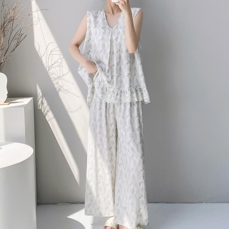 Elegant Leaf Tank & Pants Pajama Set - image 2