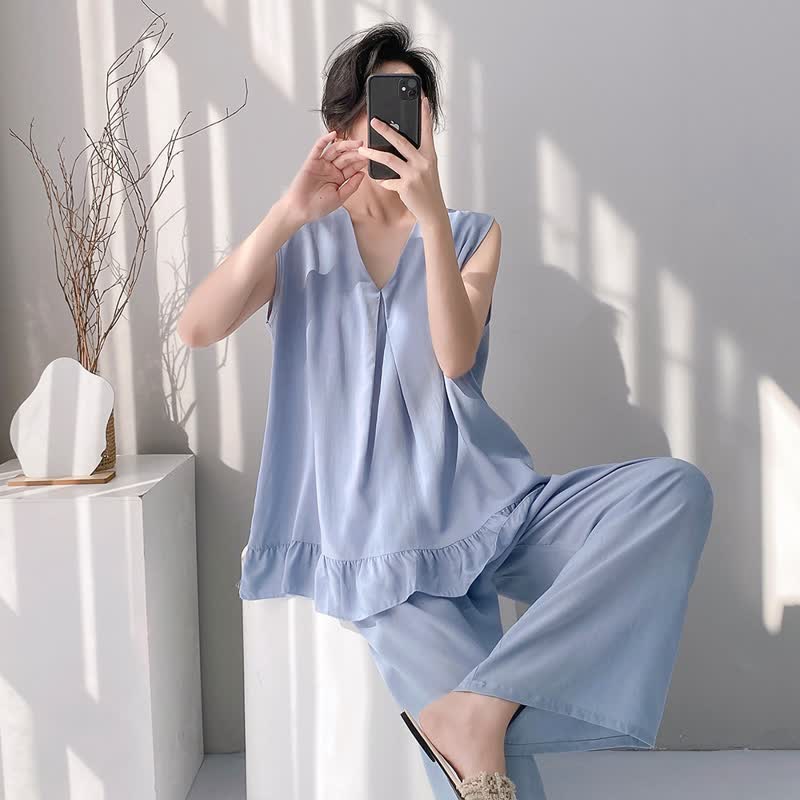 Solid Color Tank & Pants Pajama Set - Blue - XXL - image 7