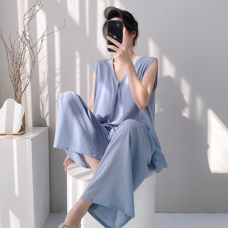 Solid Color Tank & Pants Pajama Set - image 9