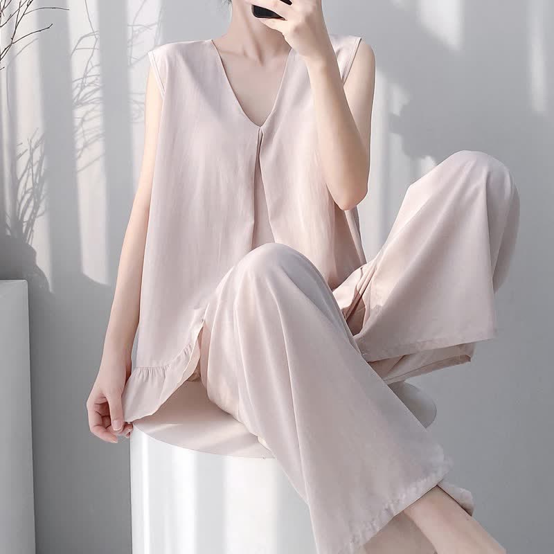 Solid Color Tank & Pants Pajama Set - image 3