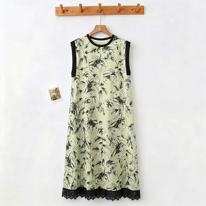 Artistic Floral Cotton Sleeveless Lace Nightgown - image 1