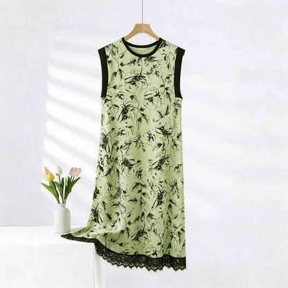 Artistic Floral Cotton Sleeveless Lace Nightgown - Green - 2XL - image 0