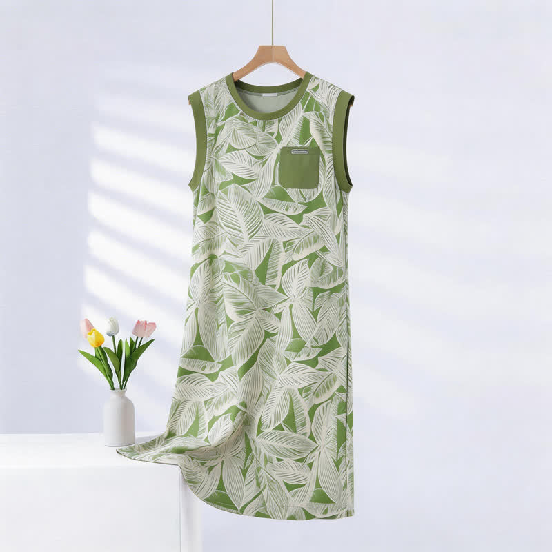 Botanical Cotton Sleeveless Lounge Dress - Green - 2XL - image 0