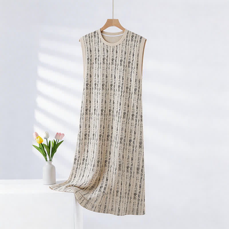 Artistic Line-inspired Cotton Sleeveless Nightgown - Beige - XXL - image 0