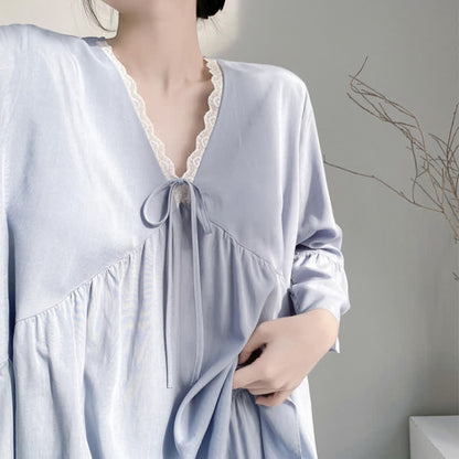 Solid V-Neck Lace Trim Pajama Set - image 11