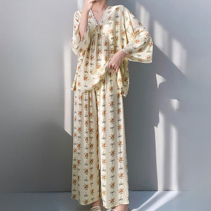 Rustic Floral & Bow Lace Trim Pajamas - image 3