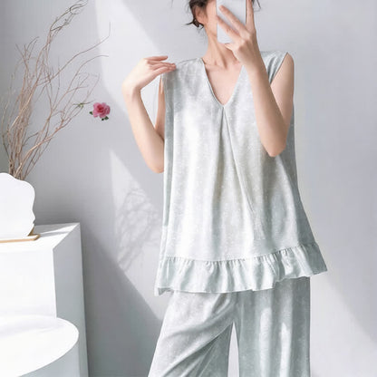 Subtle Floral Leaf Tank & Pants Pajamas - image 2