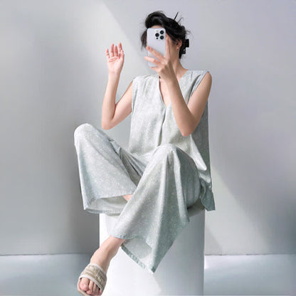 Subtle Floral Leaf Tank & Pants Pajamas - image 3