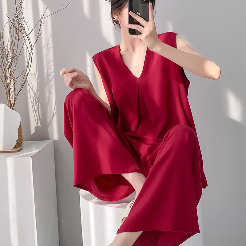 Solid Color Tank & Pants Pajama Set - image 11