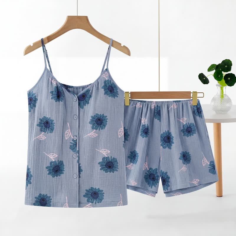 Blue Sunflower Sleeveless Pajama Set - Blue - XXL - image 0