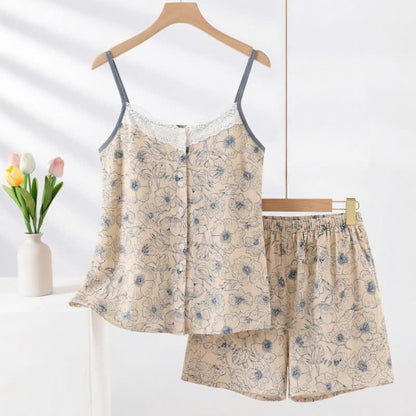 Artistic Line Floral Sleeveless Pajama Set - Beige - XXL - image 0