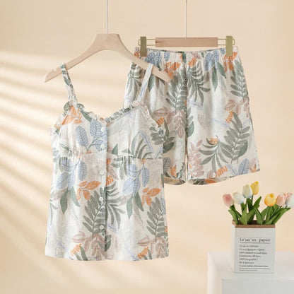Botanical Leaf Sleeveless Pajama Set - Beige - XXL - image 0
