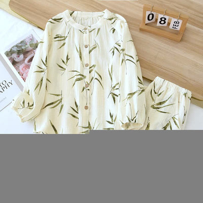 Botanical Bamboo Print Cotton Pajama Set - image 1