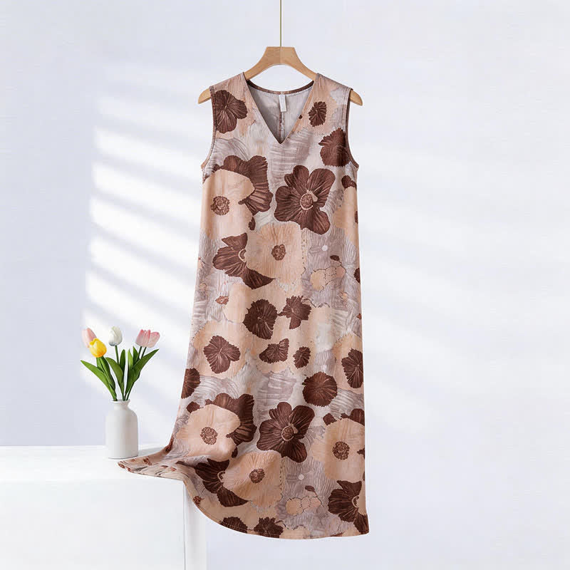 Artistic Floral Print Sleeveless Cami Nightgown - Oatmeal Pink - XXL - image 0