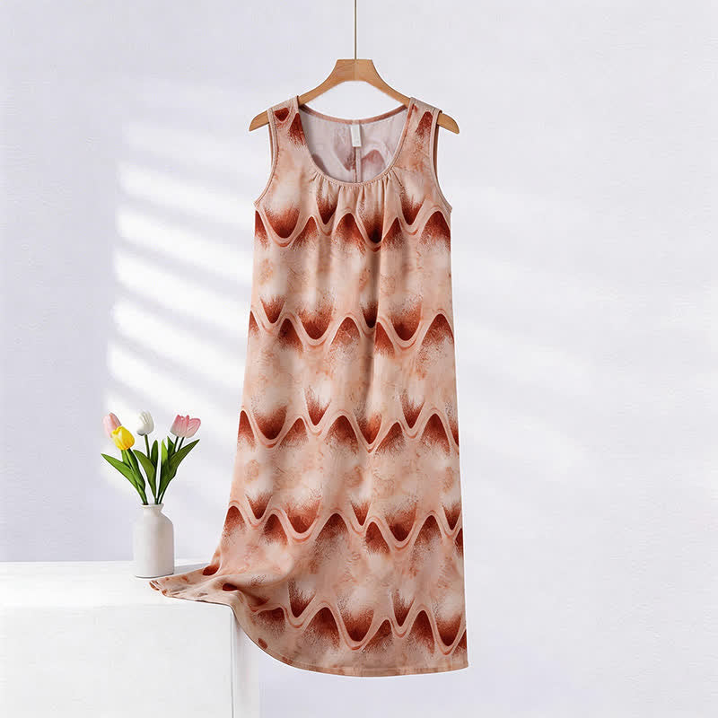Artistic Ripple Print Sleeveless Cami Nightgown - Nude Pink - XXL - image 0