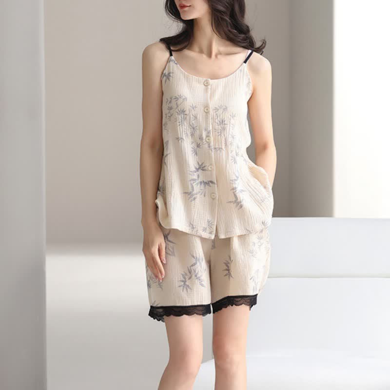 Elegant Leaf Sleeveless Pajama Set - image 3
