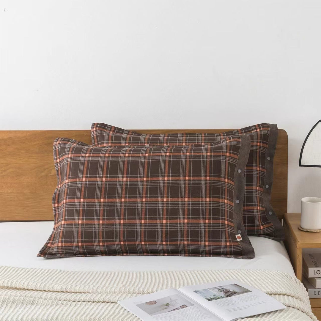 Classic Plaid Button Pure Cotton Pillowcases (2PCS) - Brown&Orange - 52cm x 76cm - image 0