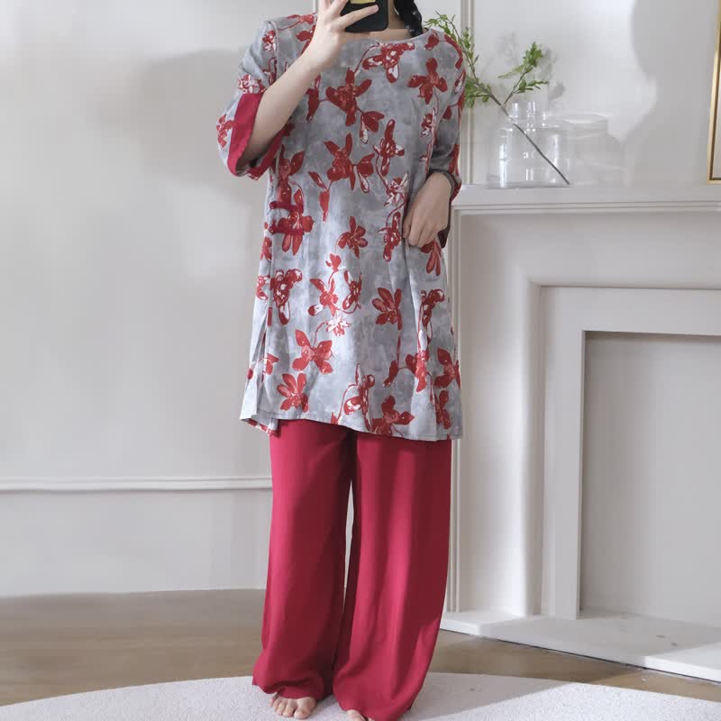 Vintage Floral Eastern-Inspired Loungewear Set - image 1