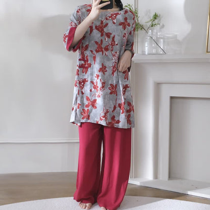 Vintage Floral Eastern-Inspired Loungewear Set - image 1