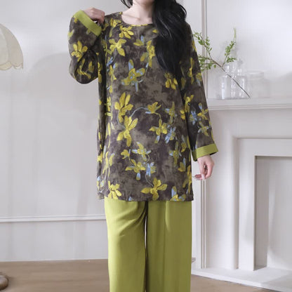 Retro Floral Eastern-Inspired Pajama Set - image 2