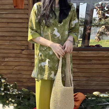 Horse Print Eastern-Inspired Loungewear Set - image 5