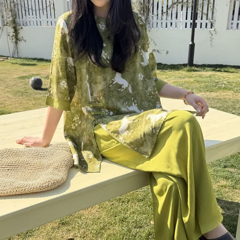 Horse Print Eastern-Inspired Loungewear Set - image 1