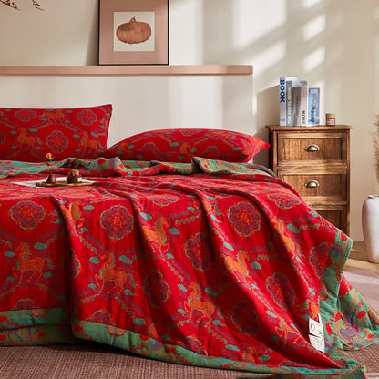 Cotton Gauze Vintage Horse Jacquard Quilt - image 3