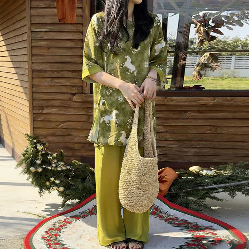 Horse Print Eastern-Inspired Loungewear Set - image 3