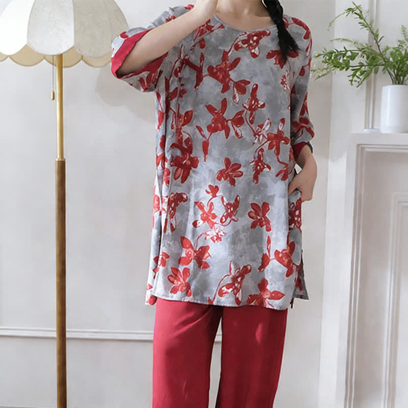 Vintage Floral Eastern-Inspired Loungewear Set - image 3