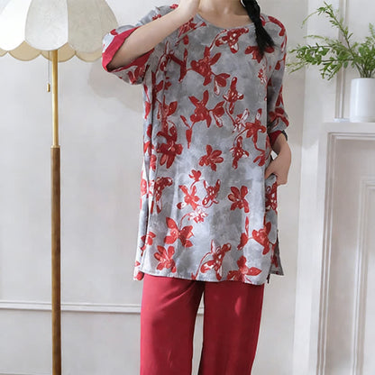 Vintage Floral Eastern-Inspired Loungewear Set - image 3