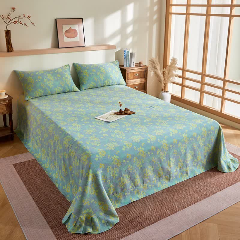 Cotton Gauze Romantic Rose Jacquard Quilt - Flat Sheet with 2PCS Pillowcases - 96"W x 98"L - image 8