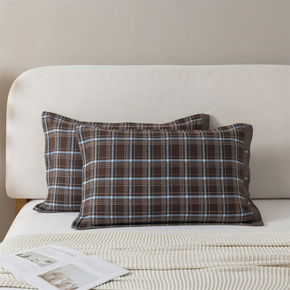 Classic Plaid Button Pure Cotton Pillowcases (2PCS) - Brown&Blue - 52cm x 76cm - image 4