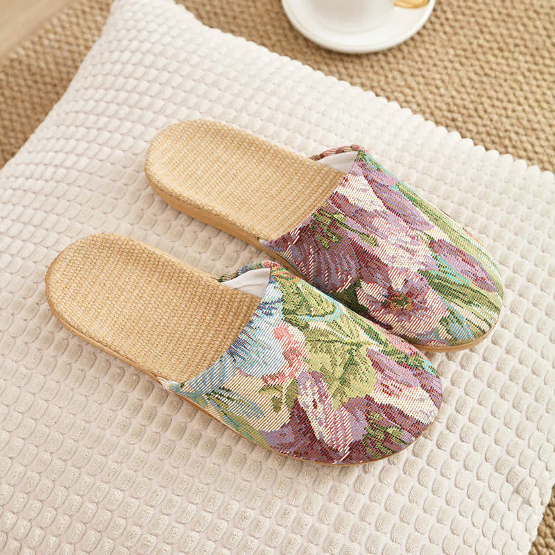 Bohemian Style Linen House Slippers - Purple - L - image 5