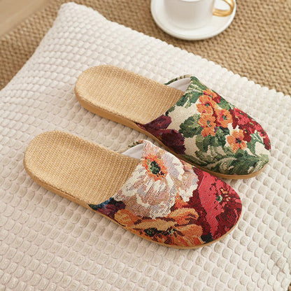 Bohemian Style Linen House Slippers - Red - L - image 7