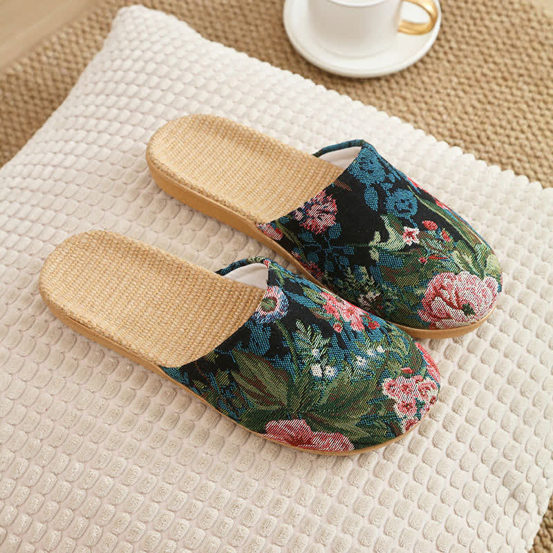 Bohemian Style Linen House Slippers - Black - L - image 10