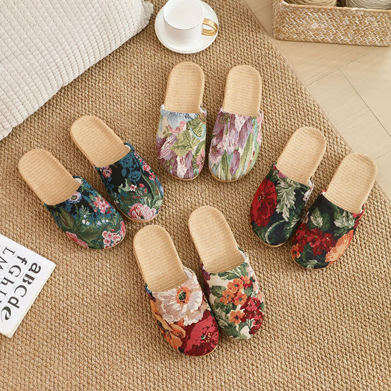 Bohemian Style Linen House Slippers - image 0